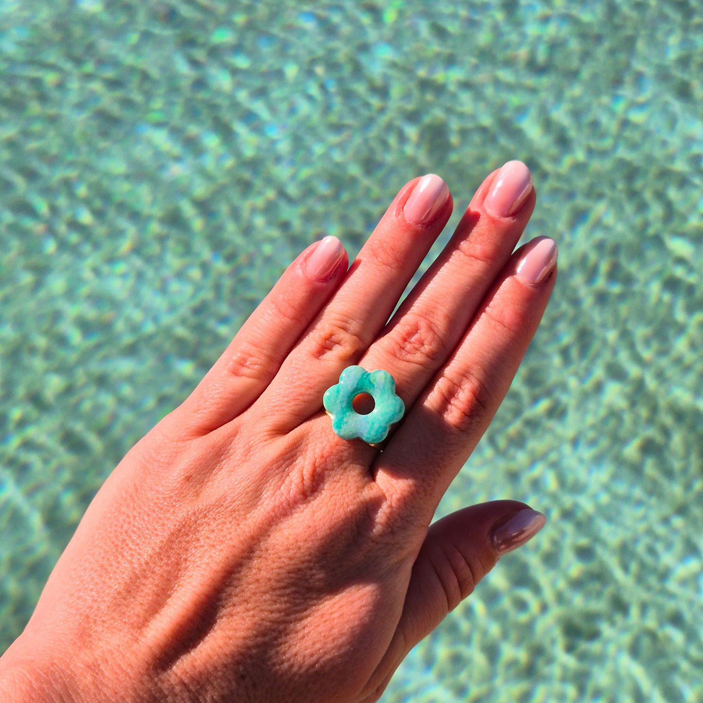 Bague Fleur Vert d'eau