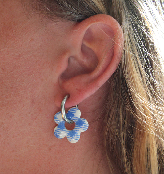 Boucles d'oreilles Vichy bleu