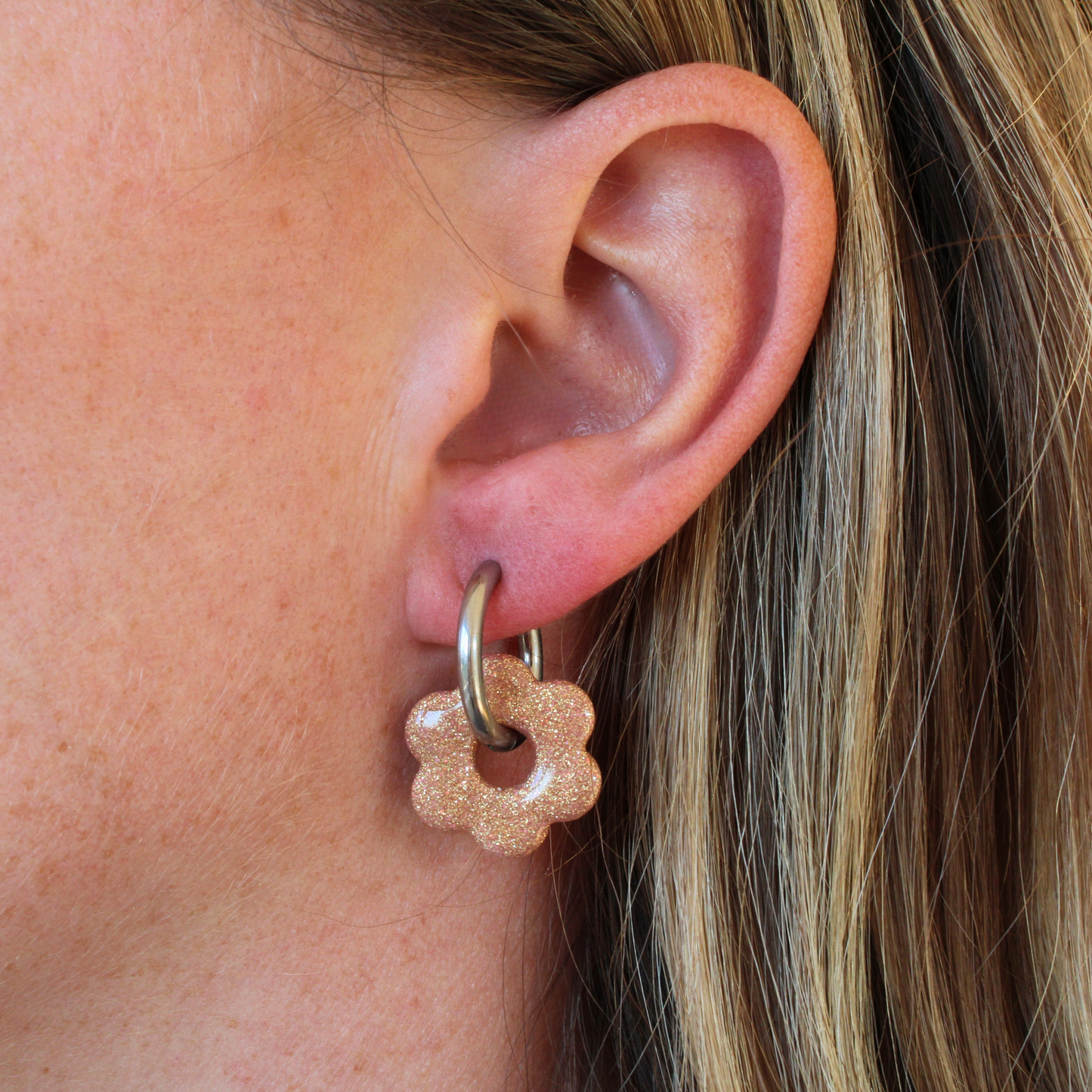 Boucles d'oreilles Rose Paillettes