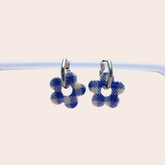 Boucles d'oreilles Vichy bleu