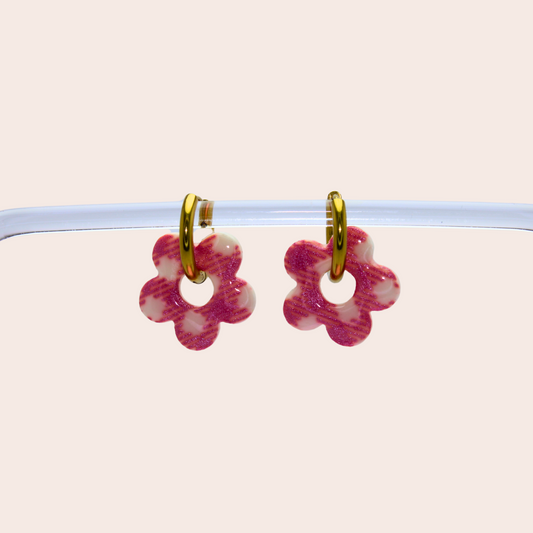 Boucles d'oreilles Vichy rose