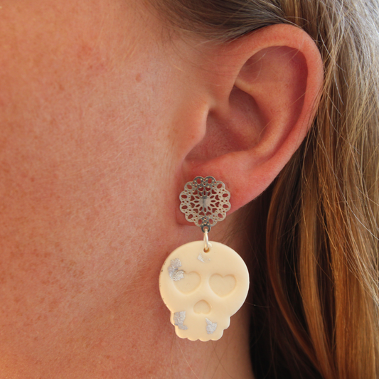 Boucles d'oreilles Tête de mort Blanche